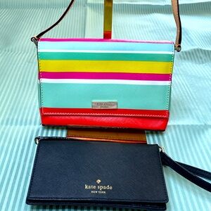 Kate Spade Small Color Stripe Bag w Black Wearable Wallet.